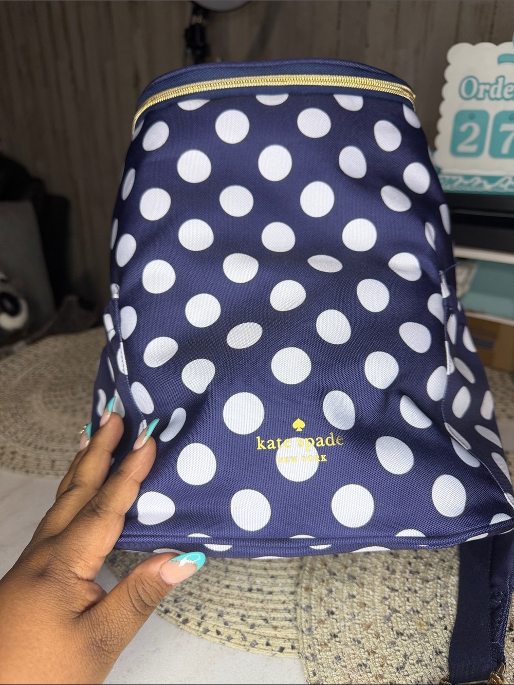 Kate Spade Navy & White Polka Dot Backpack Cooler Bag Insulated NWT - Picture 7 of 7